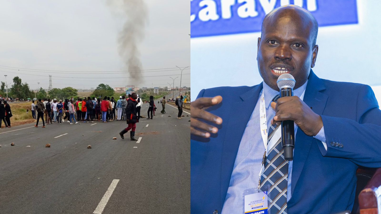 A photo collage of the Kenyatta University demonstration and Kenya Power CEO Joseph Siror