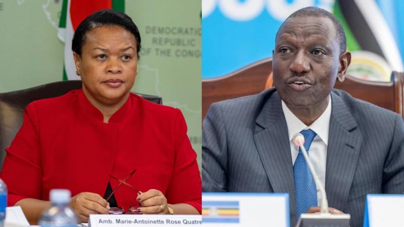 A photo collage of APRM CEO Marie-Antoinette Rose Quatre and President William Ruto