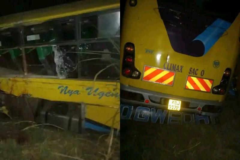 Photocollage of a bus involved in an accident on Monday, February 24.