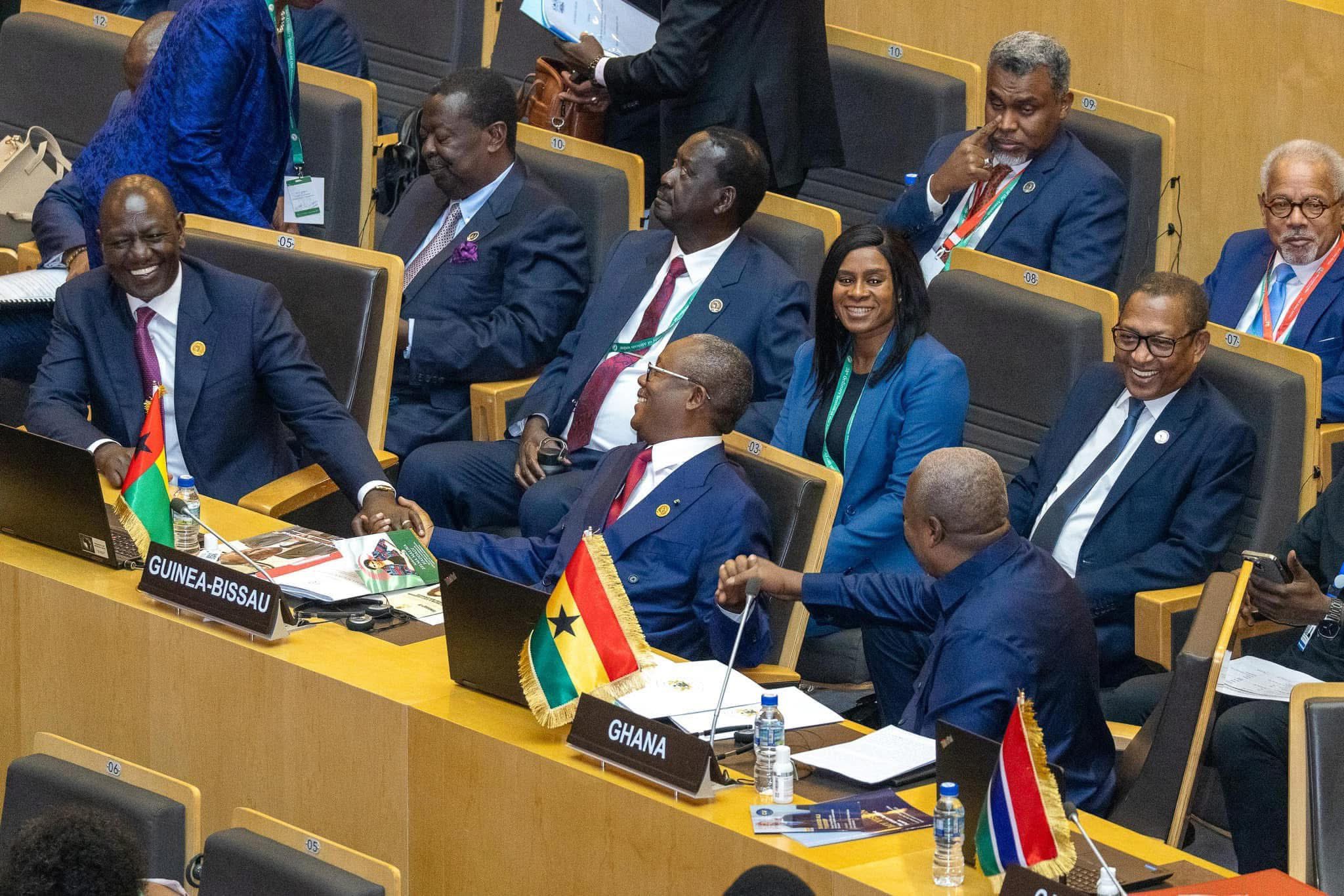 File image of President William Ruto with Raila Odinga, Musalia Mudavadi, and Noordin Haji in Addis Ababa.