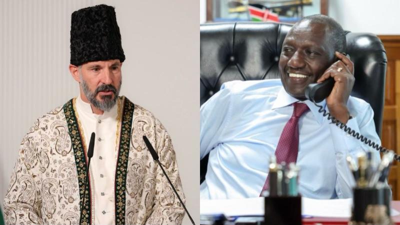 File image of His Highness Prince Rahim Aga Khan V and President William Ruto
