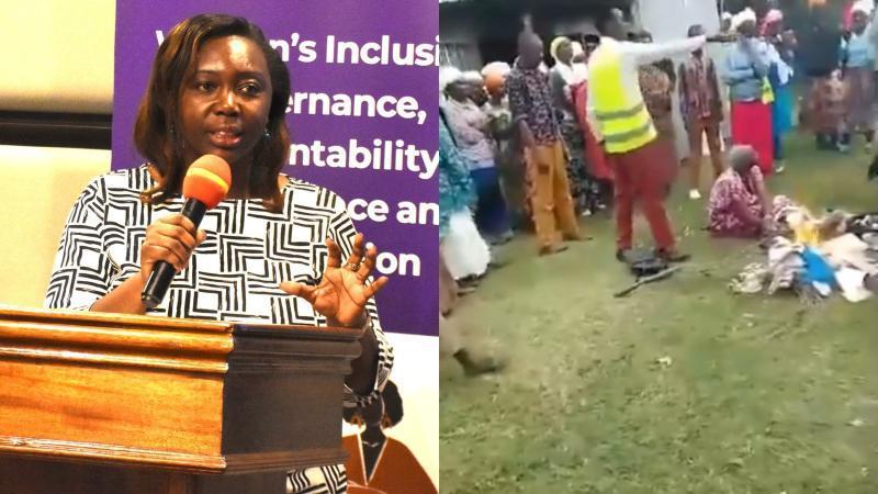 File image of FIDA-Kenya Chairperson Christine Kungu and elderly Bomet woman set on fore