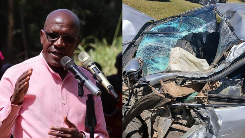 File image of Boni Khalwale and a wreckage of his son's car