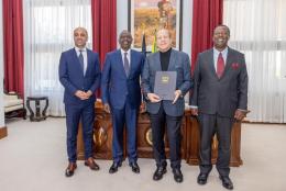 President William Ruto with former President of Kosovo, Behgjet Pacolli at State House.