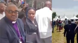 A photo collage of the bishop, Woman Rep Njeri Maina and attendees of the burial ceremony