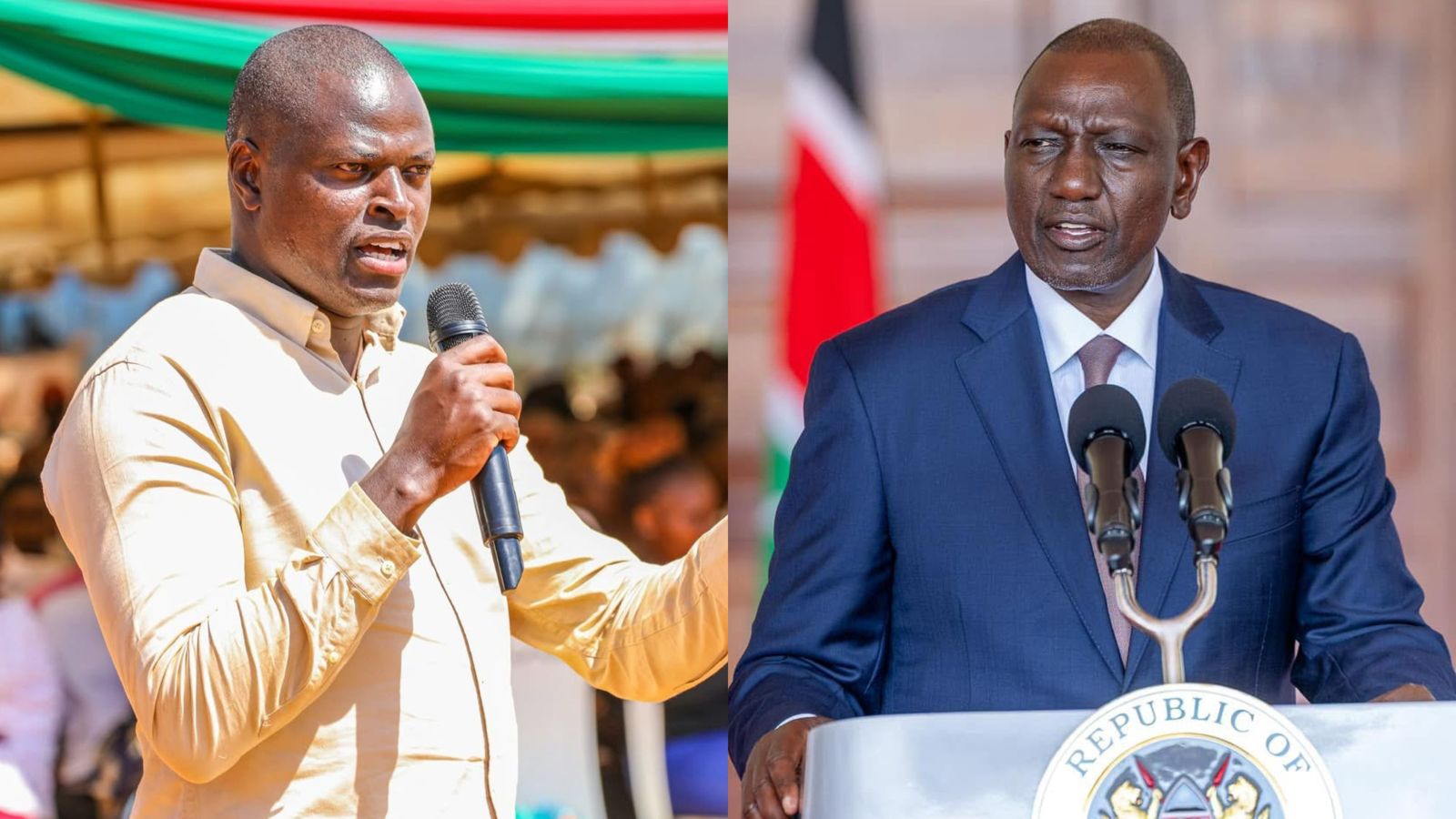 A photo collage of Kiharu MP Ndindi Nyoro and President William Ruto