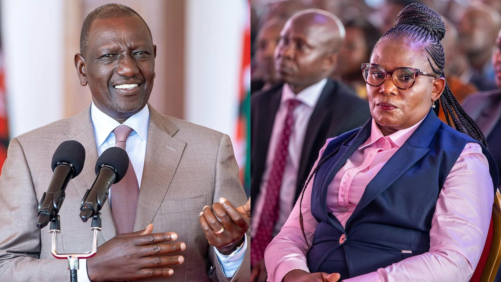 A photo collage of President William Ruto and former Meru Governor Kawira Mwangaza