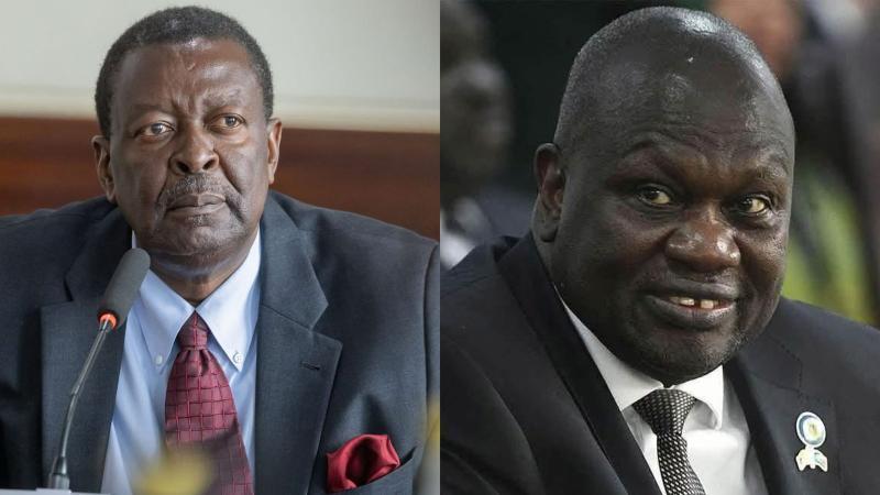 A photo collage of Musalia Mudavadi and Riek Machar