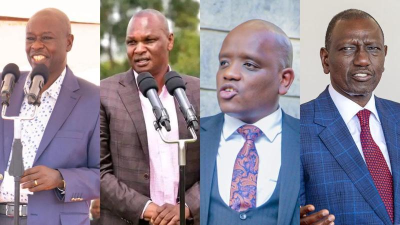 A photo collage of Rigathi Gachagua, Farouk Kibet, Dennis Itumbi and William Ruto