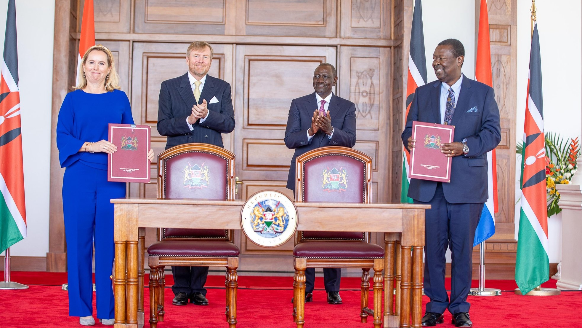 File image of King Willem-Alexander and Queen Máxima of The Netherlands, President William Ruto and Prime CS Musalia Mudavadi