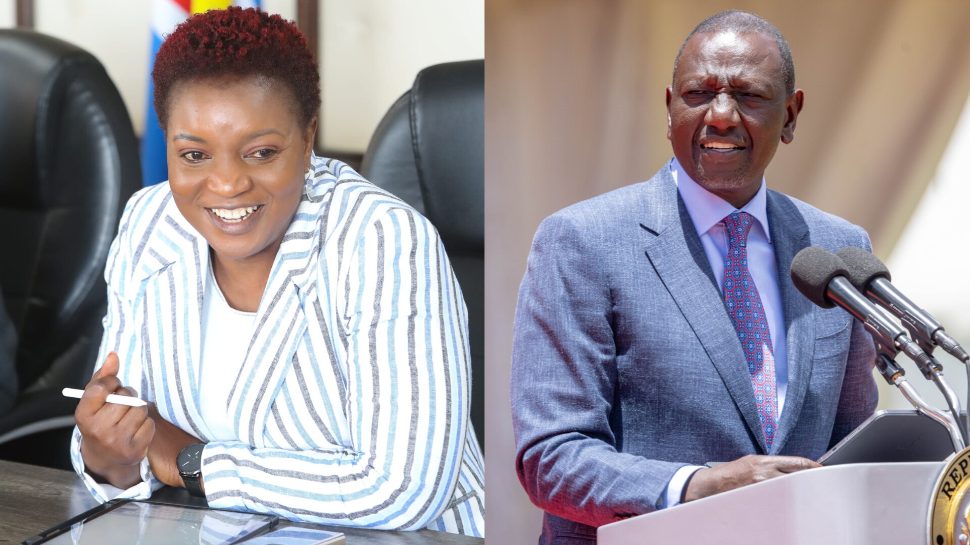 A photo collage of Susan Nakhumicha and President William Ruto