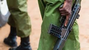 File image of a police officer holding a gun. Photo/ Courtesy.