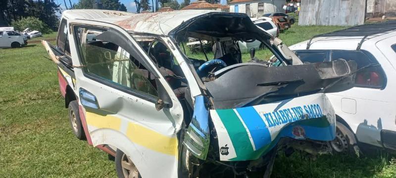 A 14-seater matatu involved in an accident along the Nairobi-Nakuru highway.