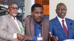 A photo collage of Mithika Linturi, Peter Munya and William Ruto
