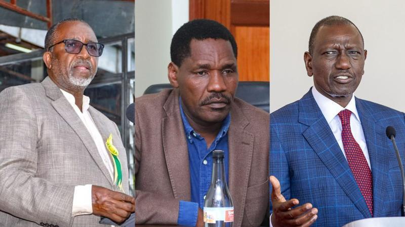A photo collage of Mithika Linturi, Peter Munya and William Ruto