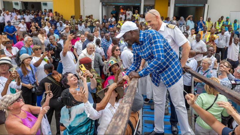 File image of President William Ruto interacting with tourists