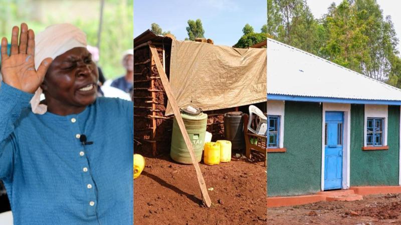 File image of Mama Grace Adhiambo, her old house and new house