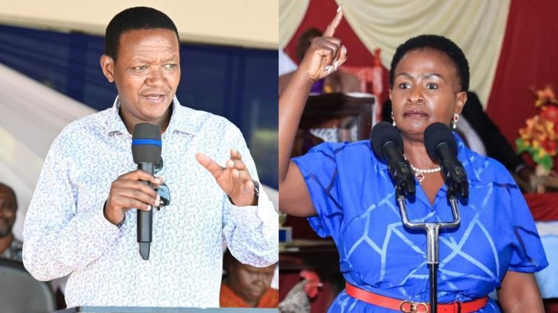 A photo collage of Alfred Mutua and Wavinya Ndeti