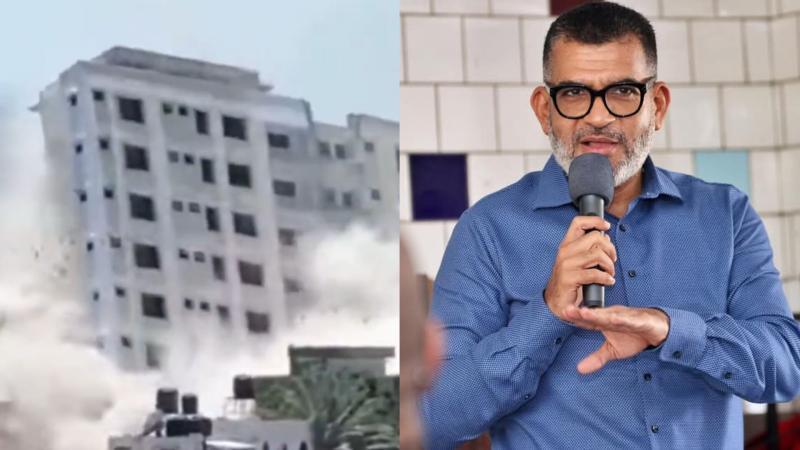 File image of the collapsed building and Governor Abdulswamad Nassir