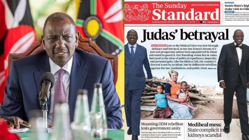 A photo collage of President William Ruto and The Standard newspaper
