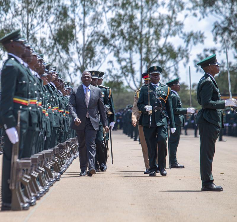 File image of President William Ruto inspecting the KPS passout parade.