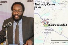 Photocollage of Kenya Met Director David Gikungu and location of where a tremor was first felt in Kenya.