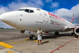 File image of Caroline Ndonga and the new KQ plane named after her.