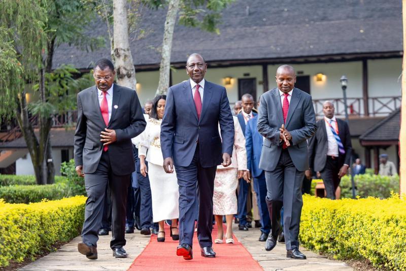 President William Ruto with Deputy President Kithure Kindiki and National Assembly Speaker Moses Wetang'ula.