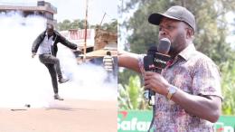 File image of a protestor and Trans Nzoia Governor George Natembeya