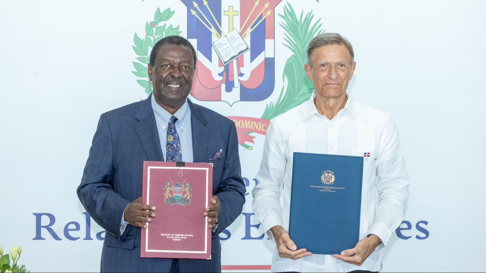 File image of Prime Cabinet Secretary Musalia Mudavadi and the Dominican Republic's Foreign Minister Roberto Álvarez
