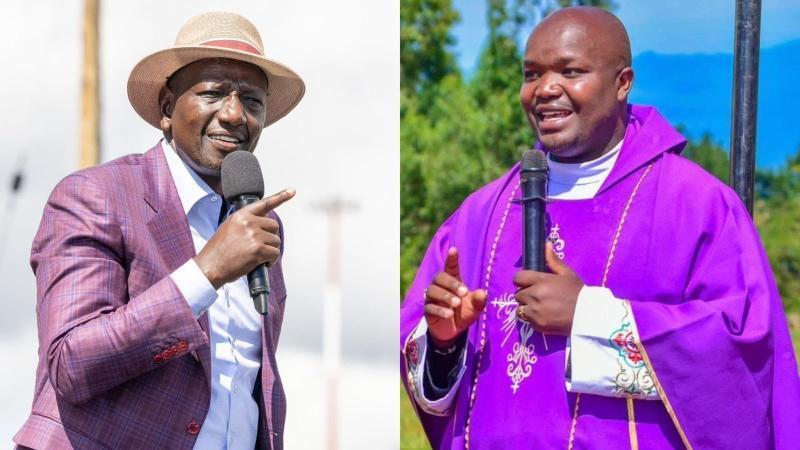 File image of President William Ruto and Father Allois Cheruiyot Bett
