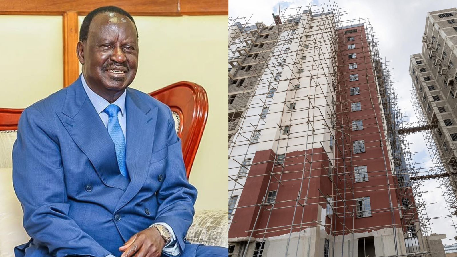 File image of Raila Odinga and Affordable Housing units