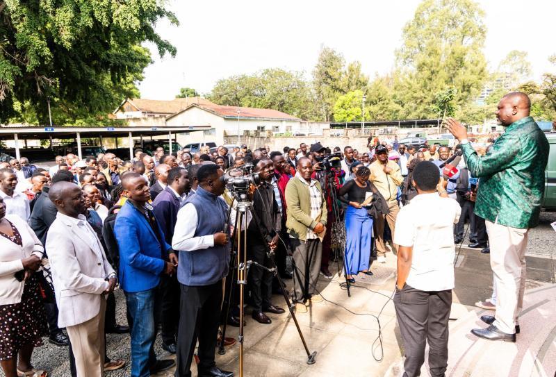 Public Service CS Geoffrey Ruku addressing Rift Valley regional headquarters staff.