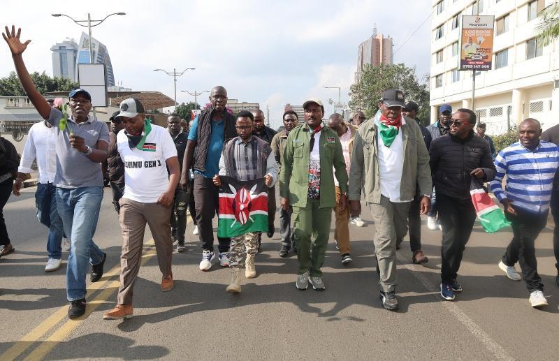 Kalonzo Musyoka with Eugene Wamalwa in Nairobi CBD.