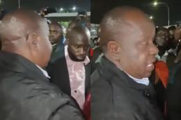 Photocollage of Fred Matiang'i addressing Kenyans after arriving at JKIA.