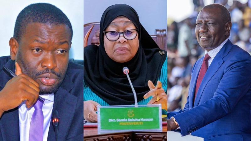 File image of Nairobi Senator Edwin Sifuna, President Samia Suluhu and President William Ruto