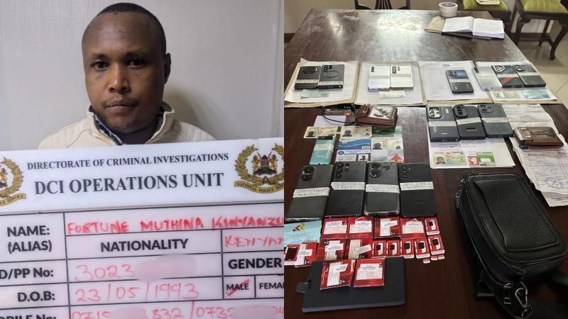 File image of the mastermind Fortune Muthina and items recovered from the suspects