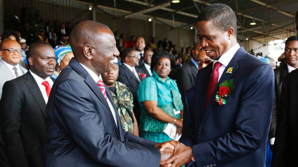 File image of the President William Ruto and former Zambian President Edgar Lungu
