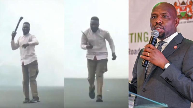 File image of the protestor and Interior CS Kipchumba Murkomen