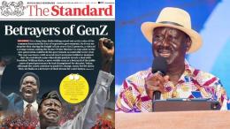 File image of The Standard Newspaper headline and ODM leader Raila Odinga