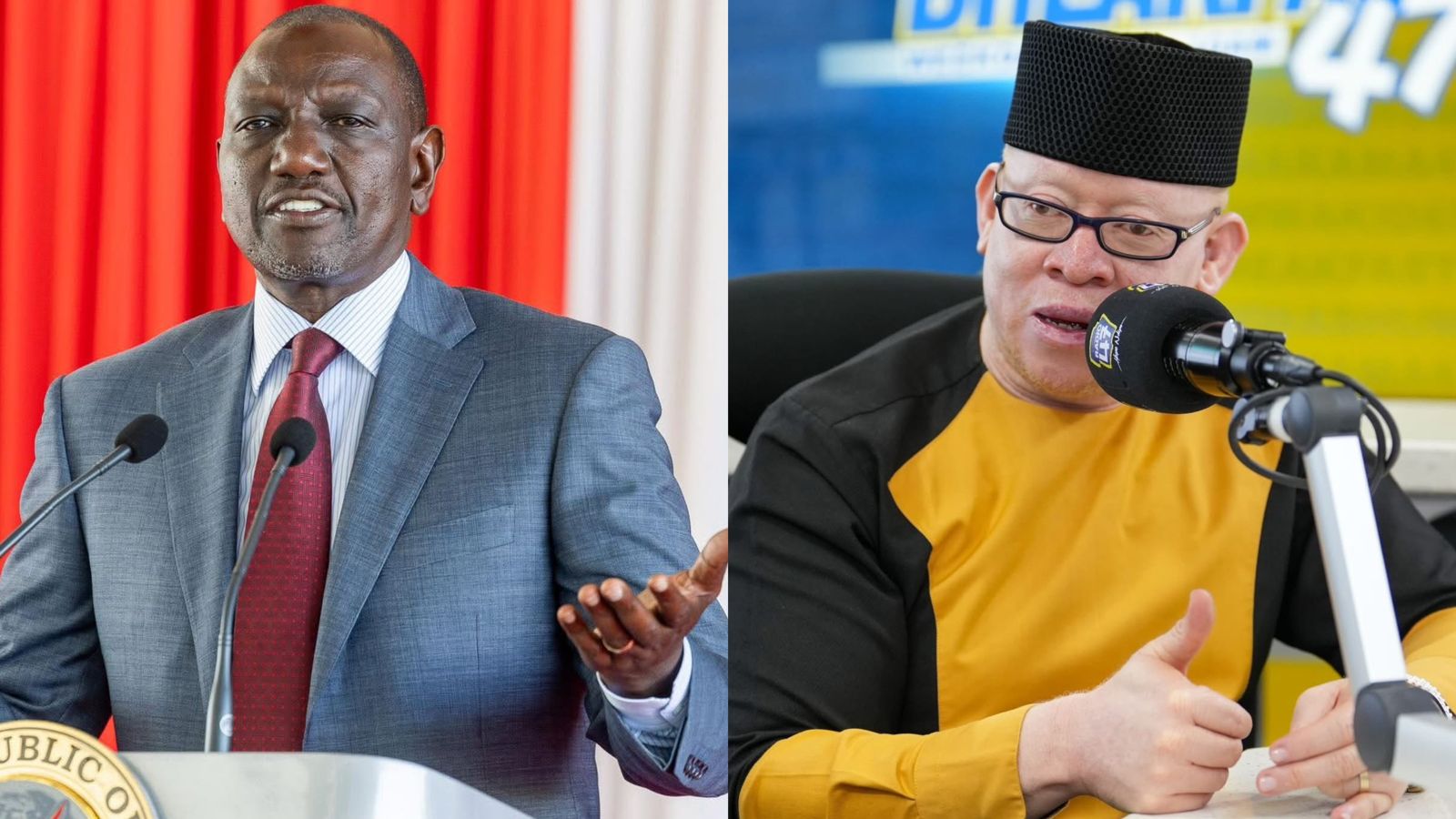 File image of Government Spokesperson Isaac Mwaura and President William Ruto