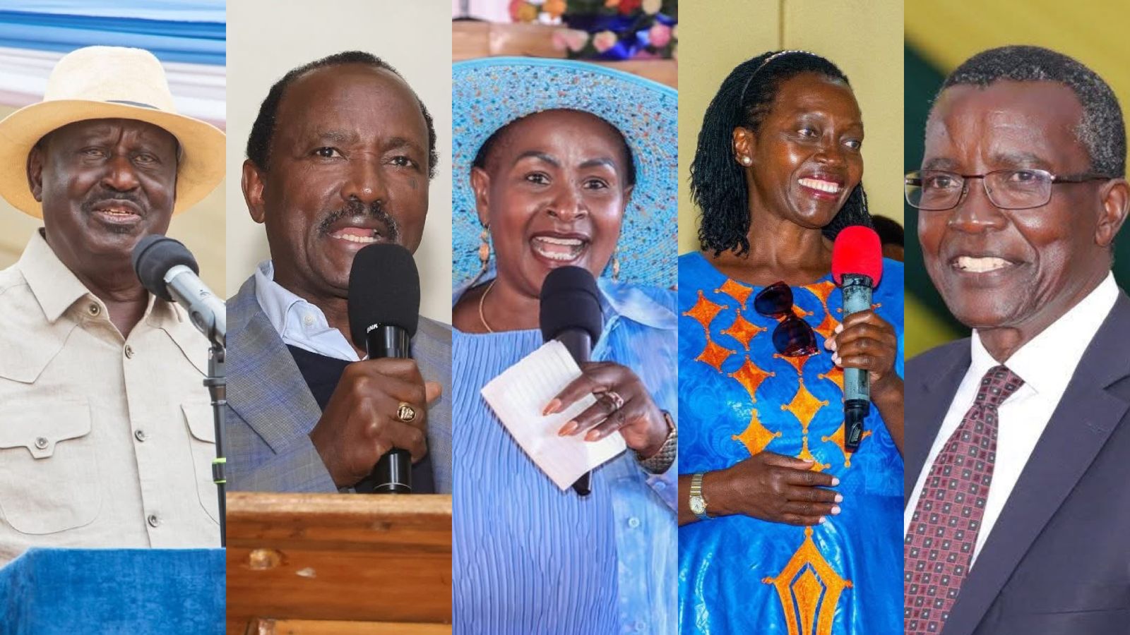 File image of Raila Odinga, Kalonzo Musyoka, Wavinya Ndeti, Martha Karua and David Maraga