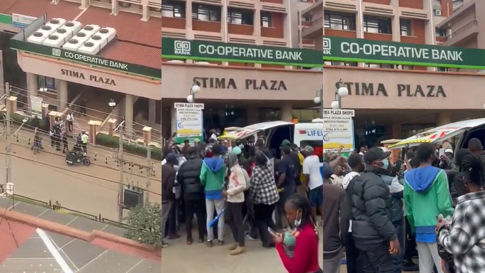 File image of scenes outside Stima Plaza after a guard was shot