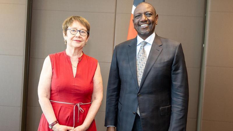 File image of President William Ruto and EBRD President Odile Renaud-Basso