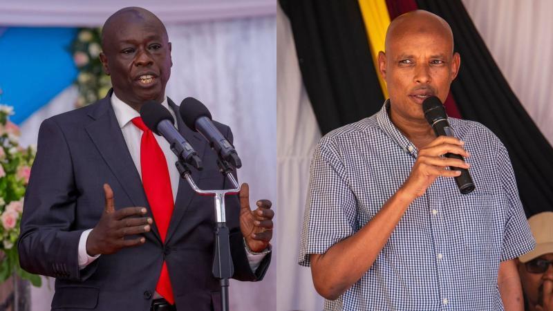 File image of former Deputy President Rigathi Gachagua and DCI boss Mohamed Amin