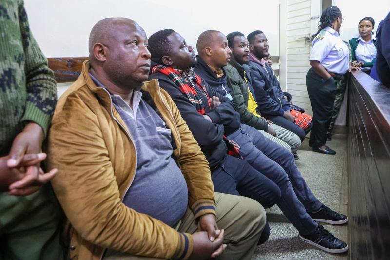File image of OCS Samson Talaam and five others accused of the murder of Albert Ojwang.