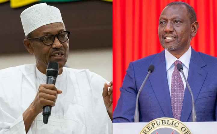 File image of former Nigerian President Muhammadu Buhari and President William Ruto