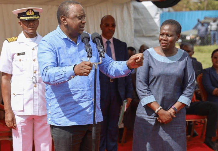 Former President Uhuru Kenyatta and Former Lands CS Farida Karoney