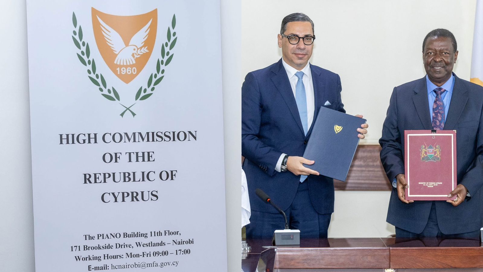 File image of Prime Cabinet Secretary Musalia Mudavadi and Cyprus' Foreign Affairs Minister Dr. Constantinos Kombos