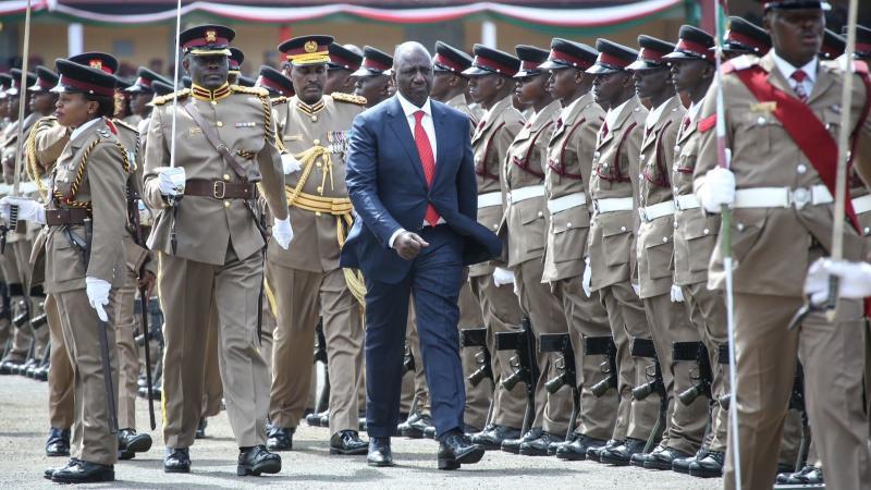 File image of President William Ruto at a past Administration Police passing out parade